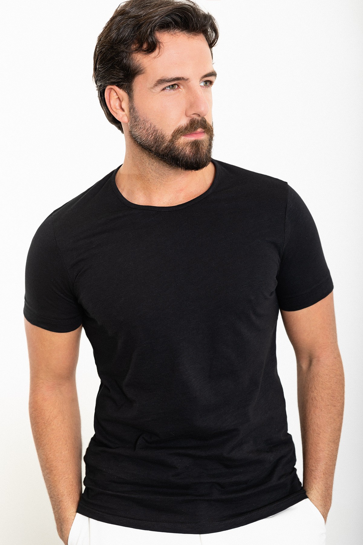 Düz Slim Fit Bisiklet Yaka Erkek T-Shirt