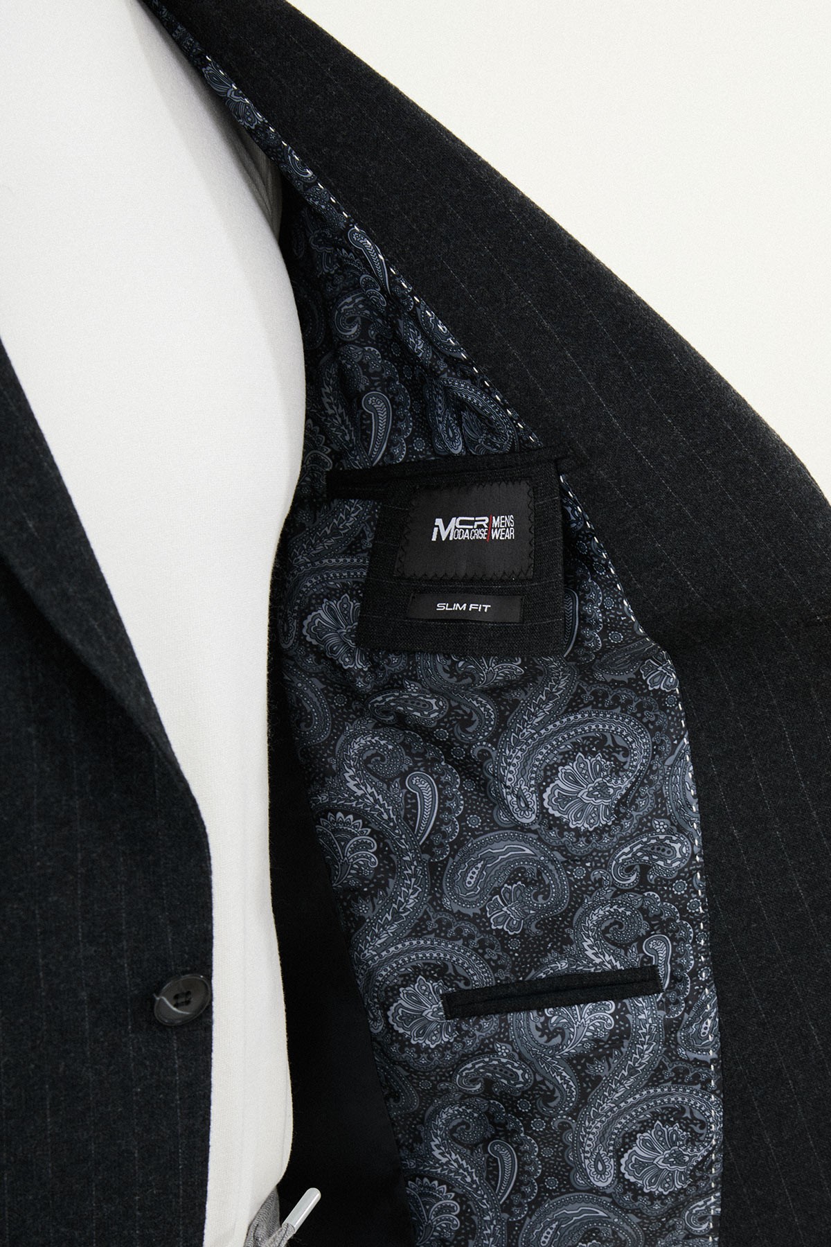 Çizgili Slim Fit Torba Cep Geniş Yaka Yün Erkek Ceket