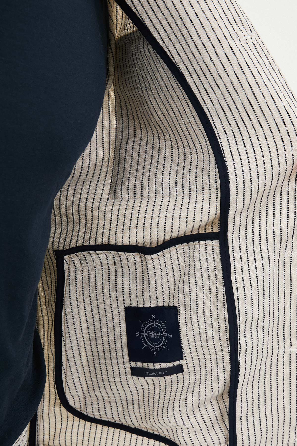 Çizgili Slim Fit Gömlek Yaka Erkek Keten Mont Pantolon Takım
