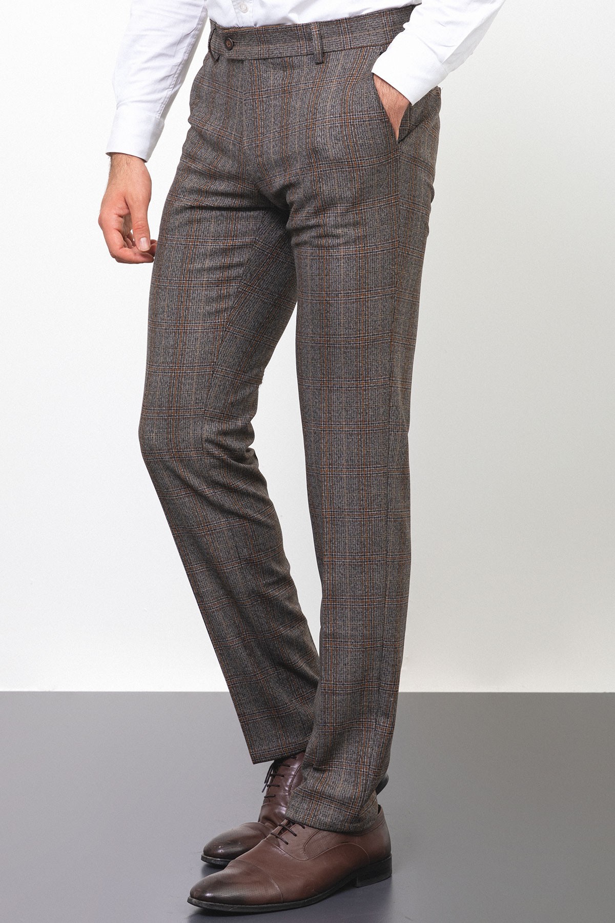 Ekoseli Slim Fit Klasik Yün Erkek Pantolon