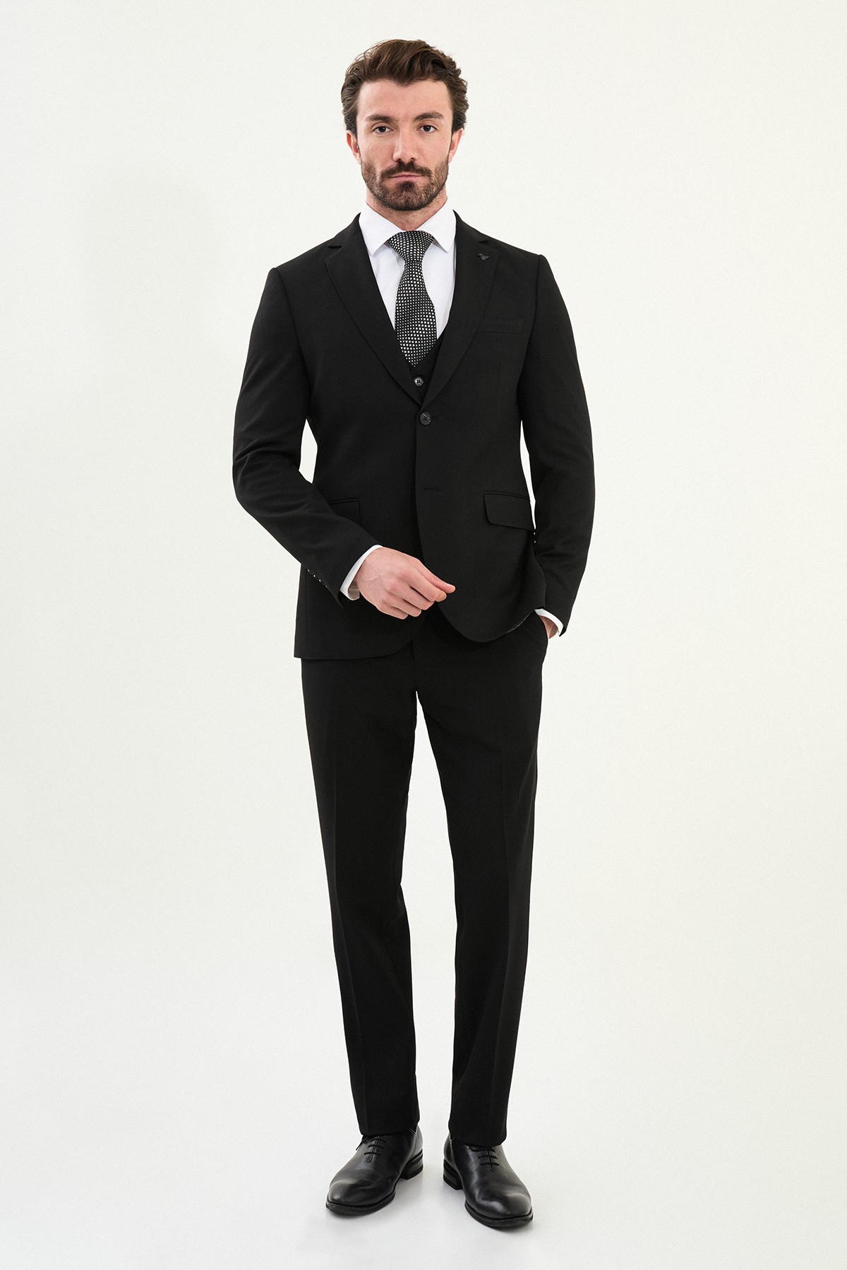 Düz Slim Fit Mono Yaka Klasik Yün Erkek Takım Elbise