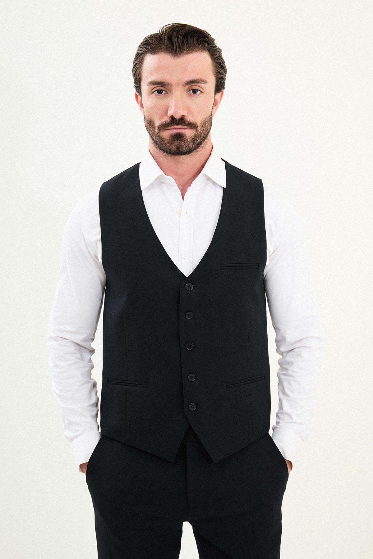 Düz Slim Fit Klasik Erkek Yelek - Lacivert