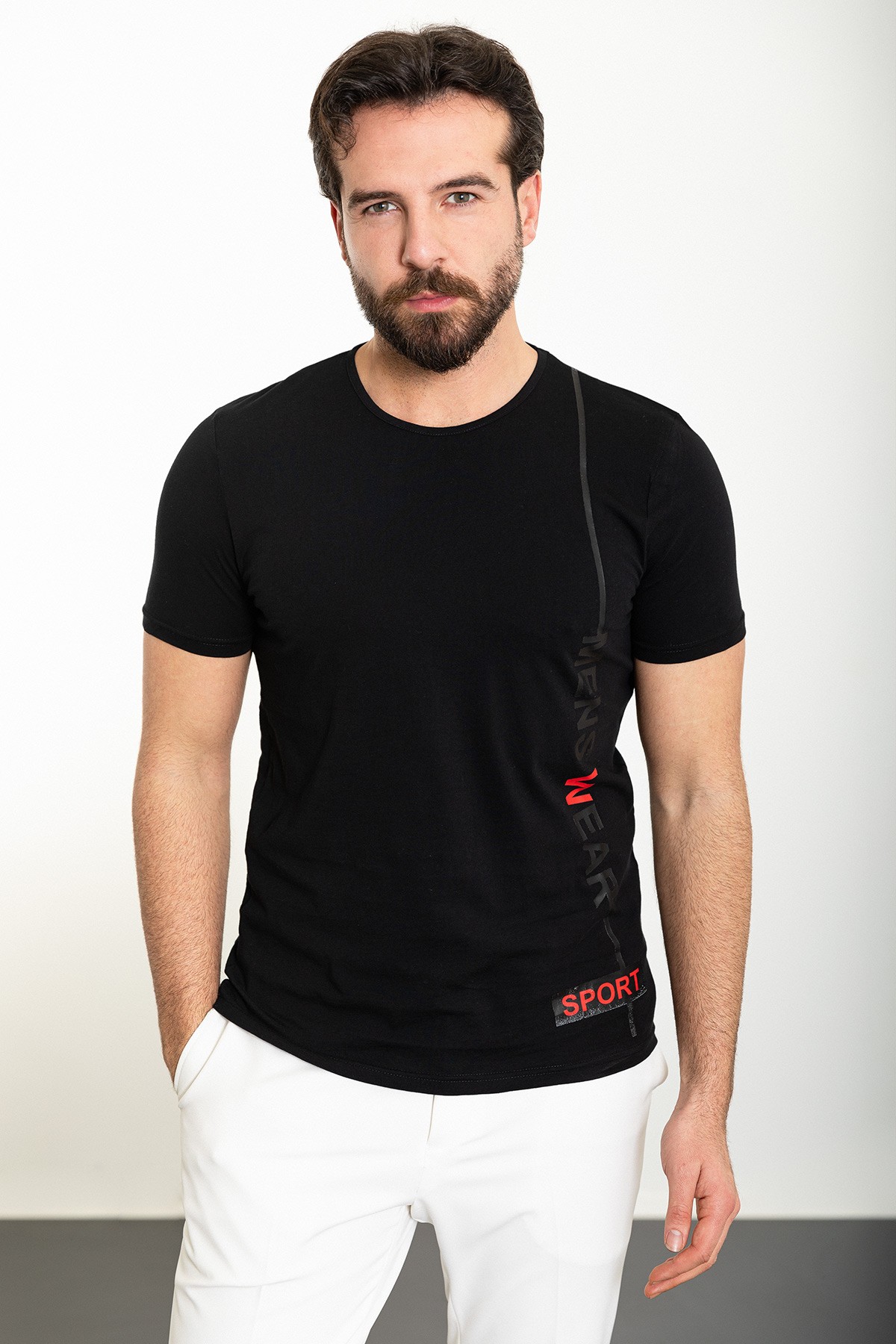 Baskılı Slim Fit Bisiklet Yaka Erkek T-Shirt