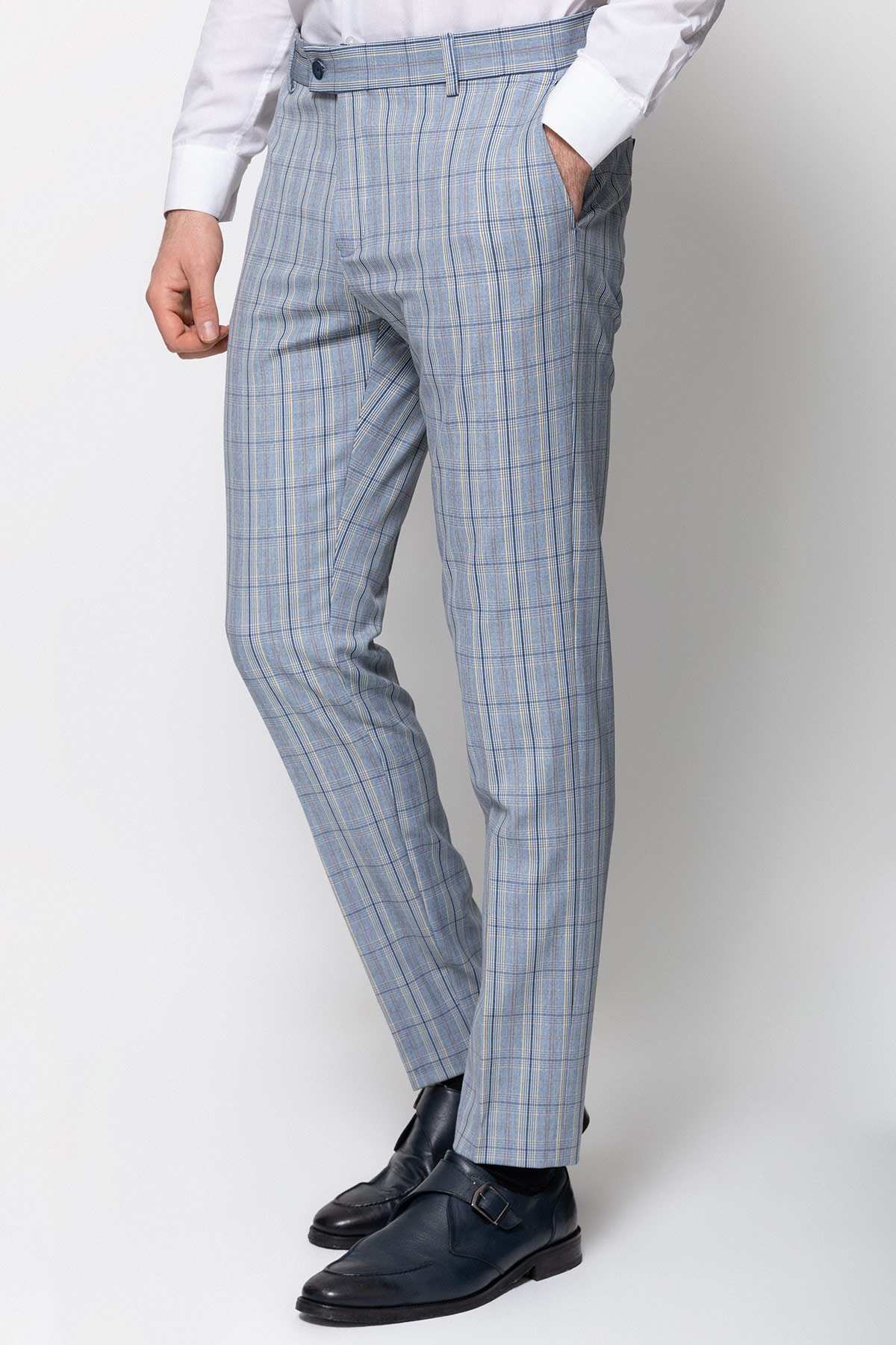 Ekoseli Süper Slim Pantolon - Mavi