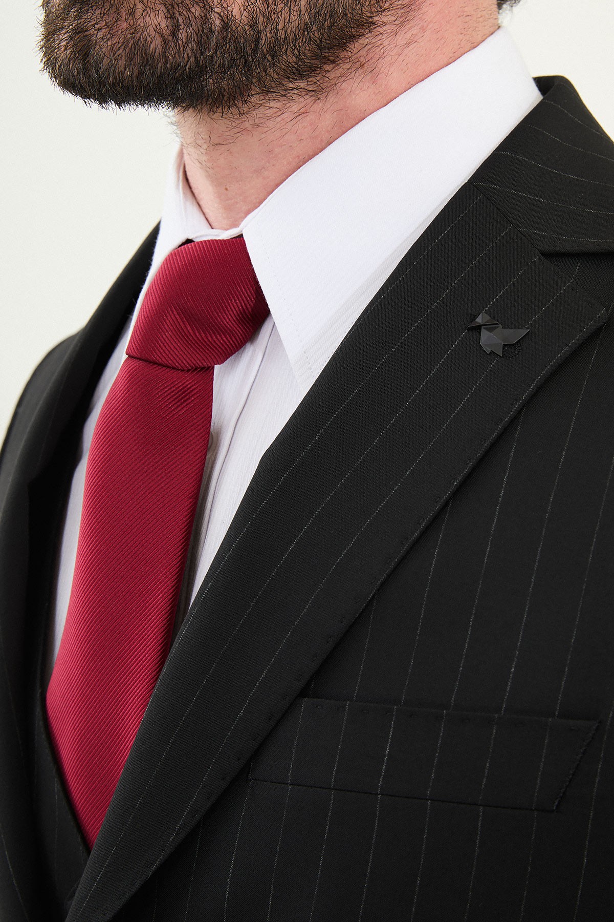 Çizgili Slim Fit Mono Yaka Yün Erkek Takım Elbise