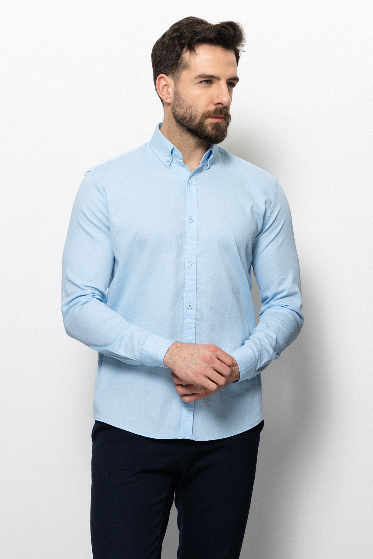 Düz Slim Fit Erkek Gömlek - Mavi