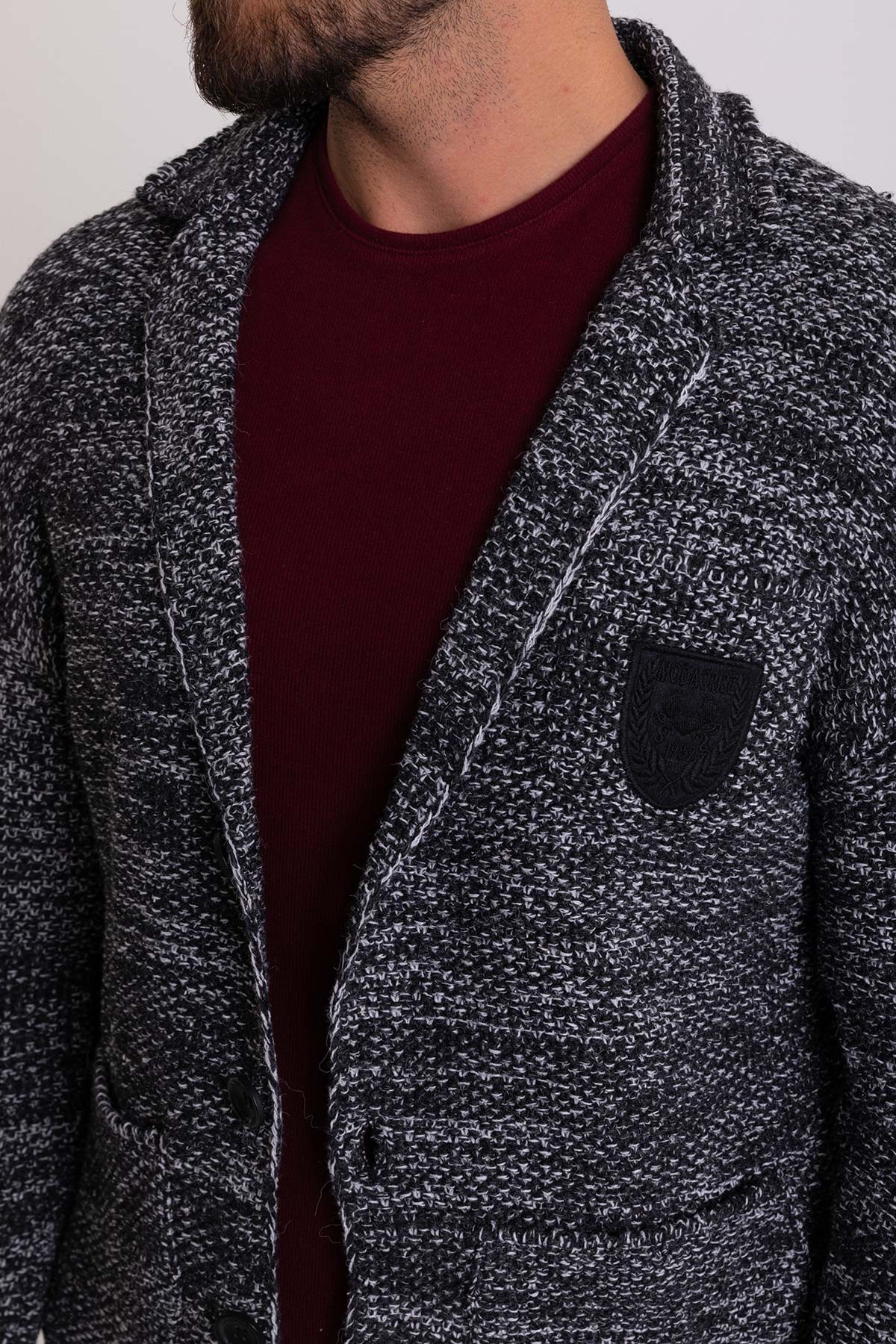 Kırçıllı Slim Fit Yün Erkek Triko Ceket