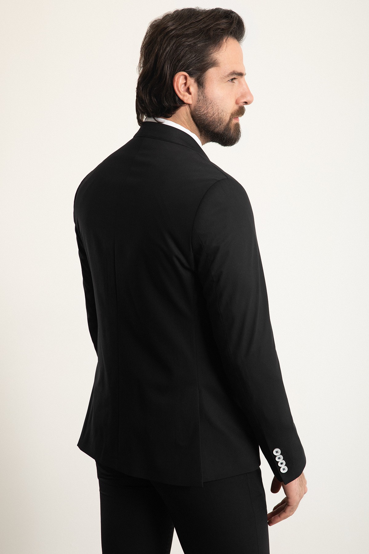 Düz Slim Fit Geniş Yaka Kruvaze Erkek Takım Elbise