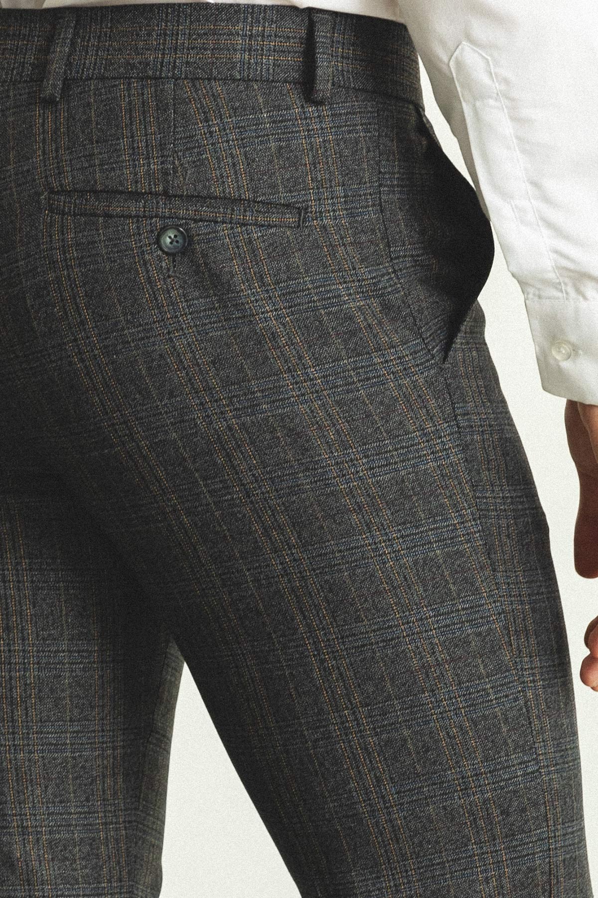 Ekoseli Slim Fit Klasik Yün Erkek Pantolon
