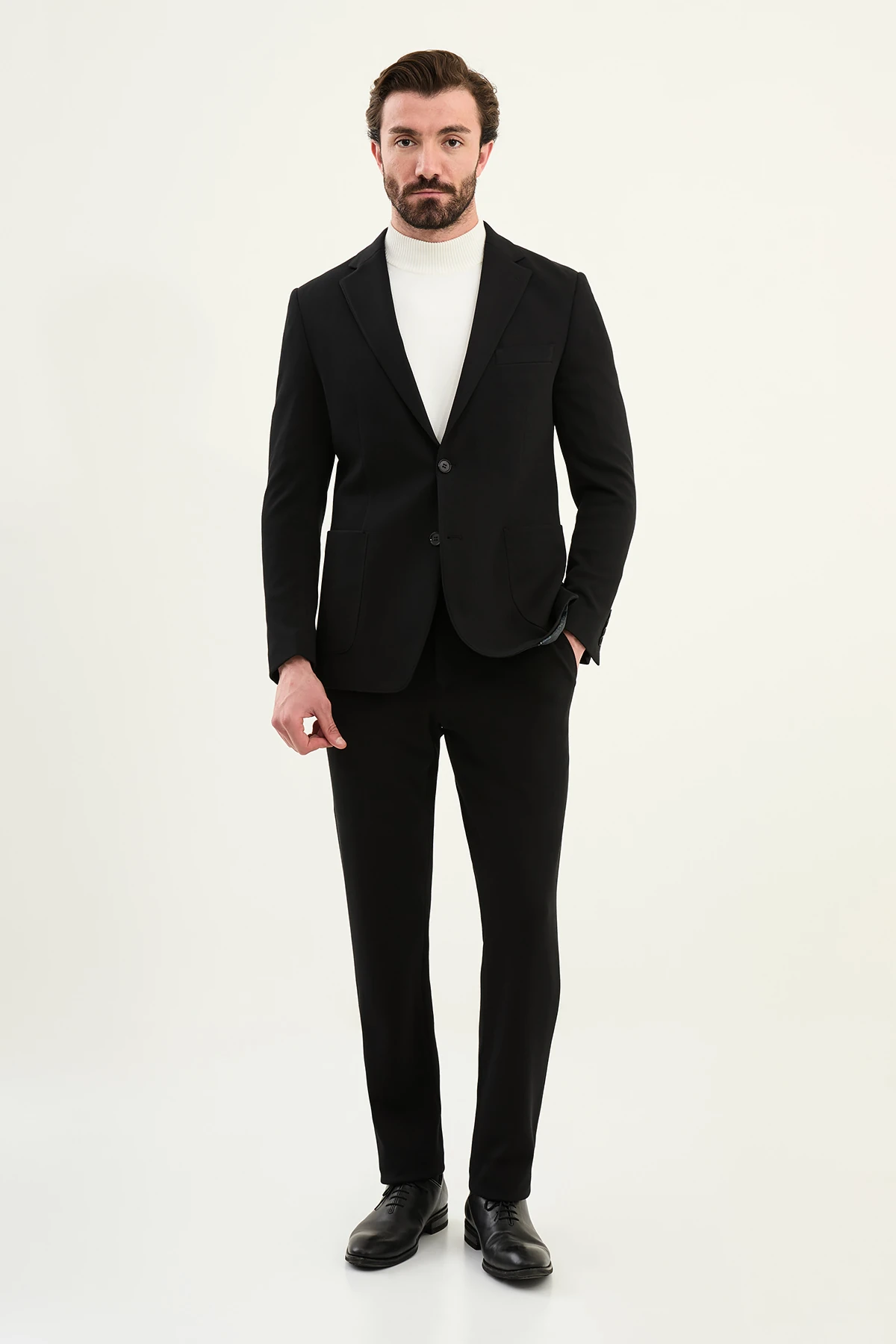 Dokulu Slim Fit Mono Yaka Torca Cep Beli Lastikli İpli Erkek Takım Elbise