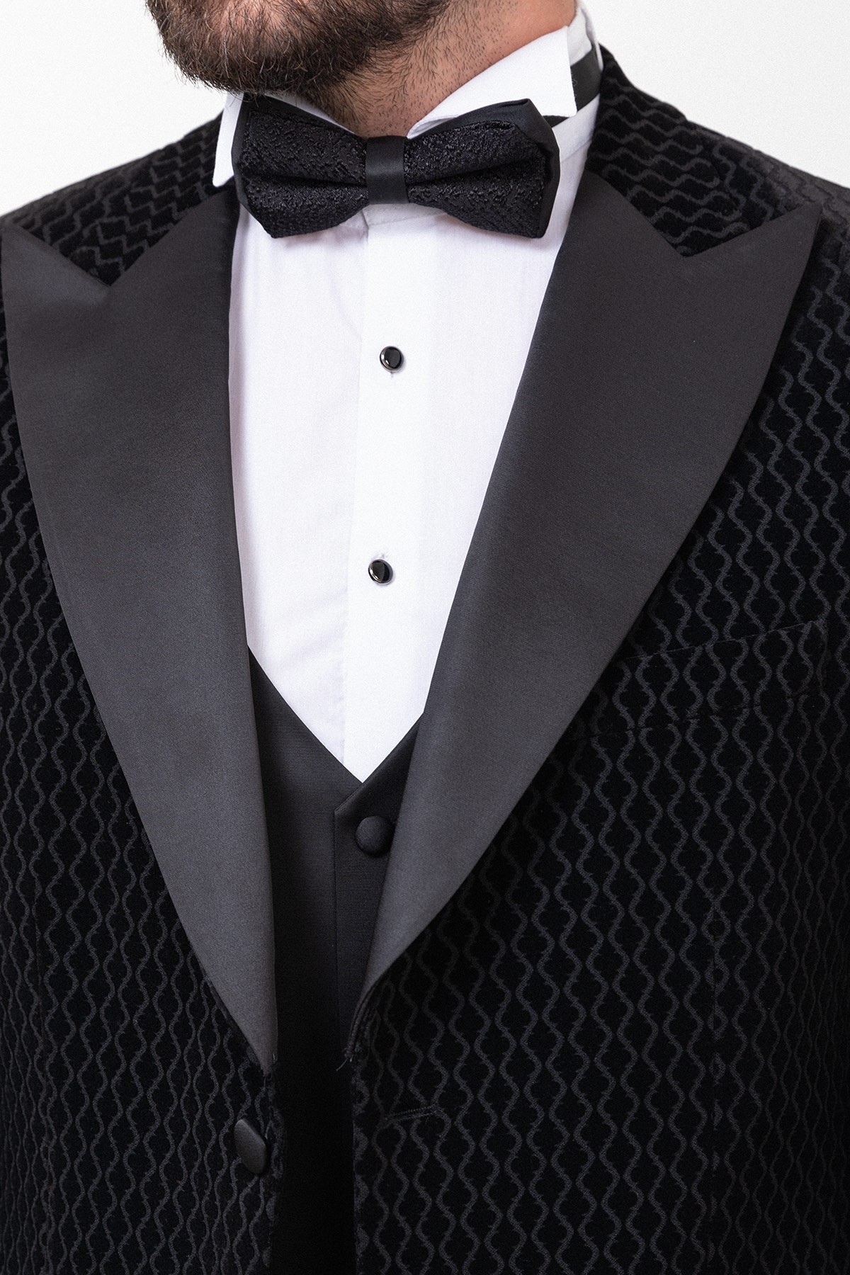 Desenli Slim Fit Geniş Yaka Kadife Erkek Damatlık