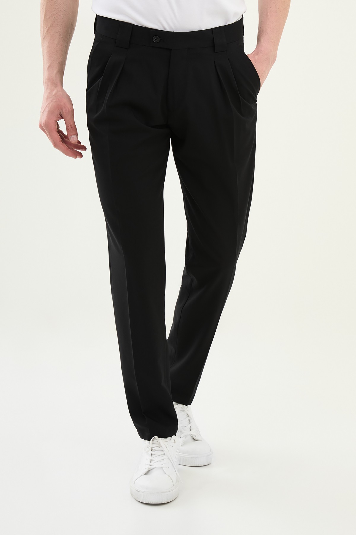 Pileli Super Slim Fit Erkek Pantolon - Siyah