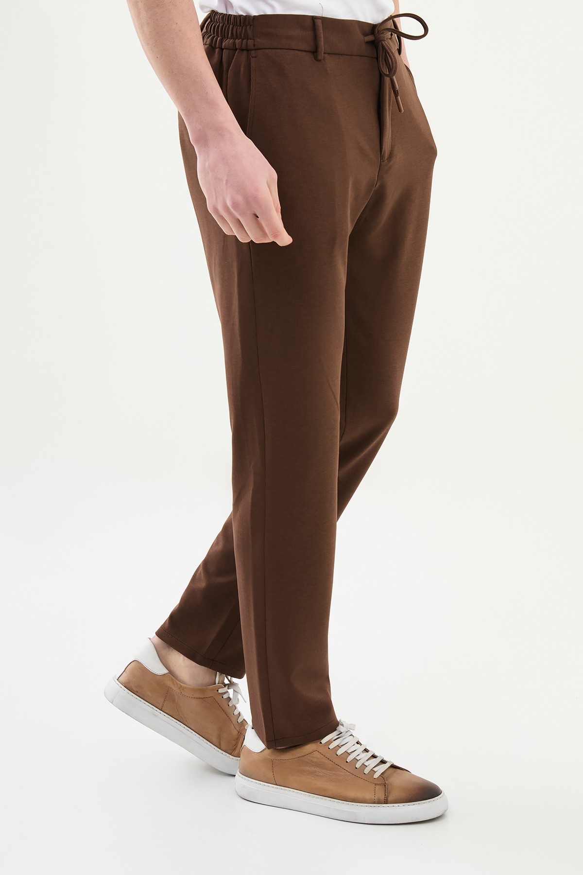 Çizgili Super Slim Fit Beli Lastikli İpli Erkek Pantolon