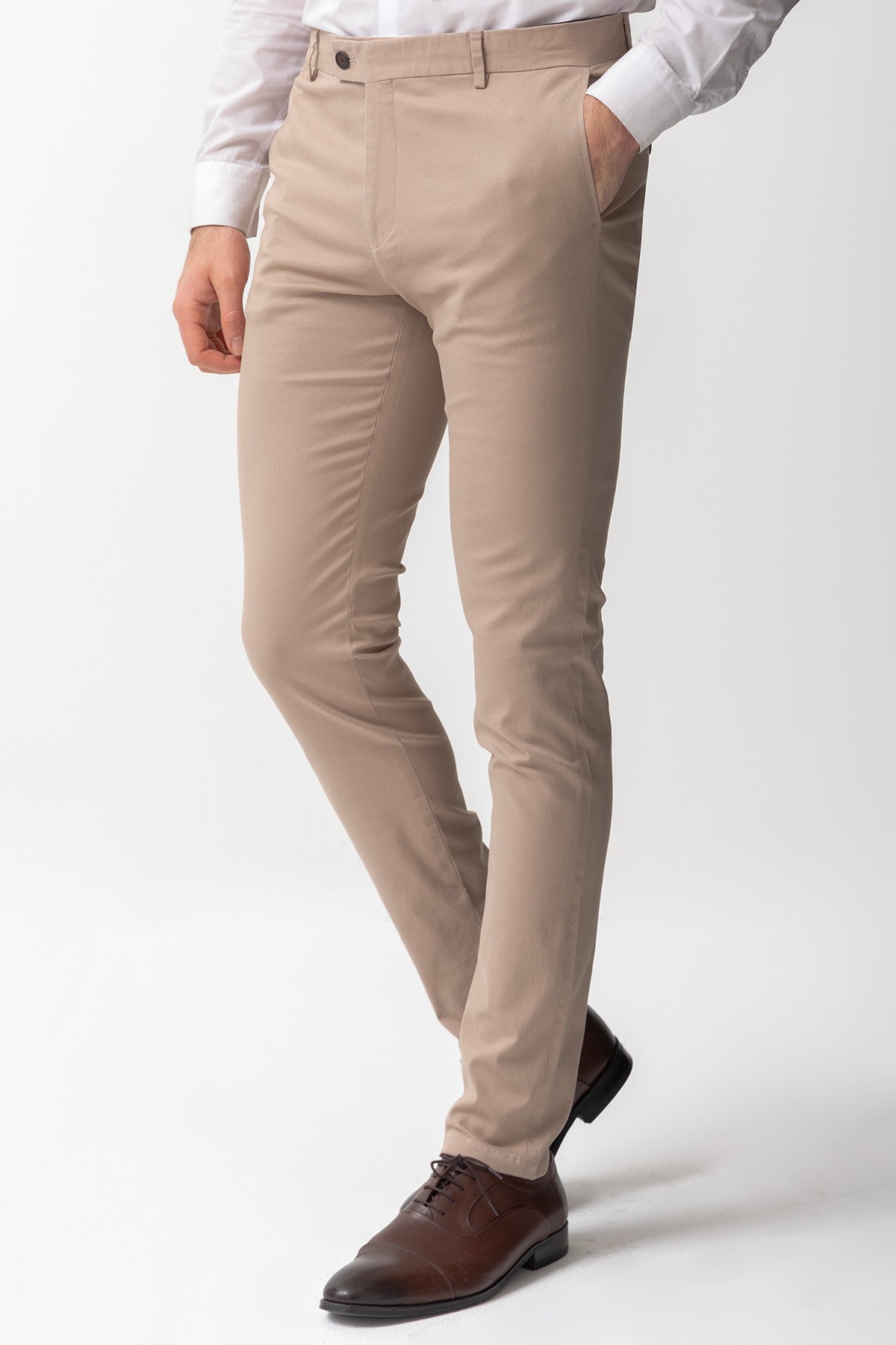 Duz Super Slim Fit Erkek Pantolon - Bej