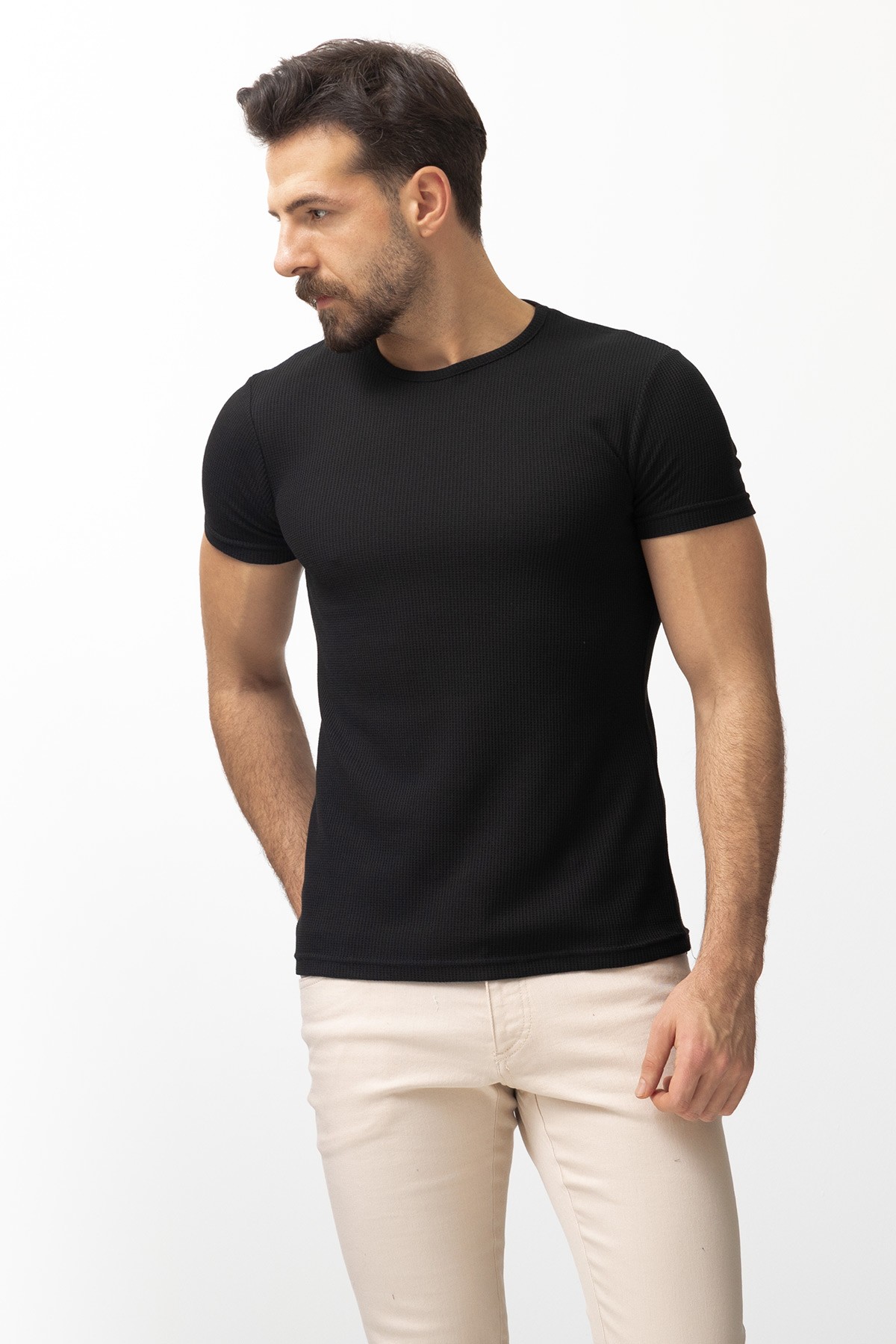 Desenli Slim Fit Bisiklet Yaka Basic Erkek T-Shirt