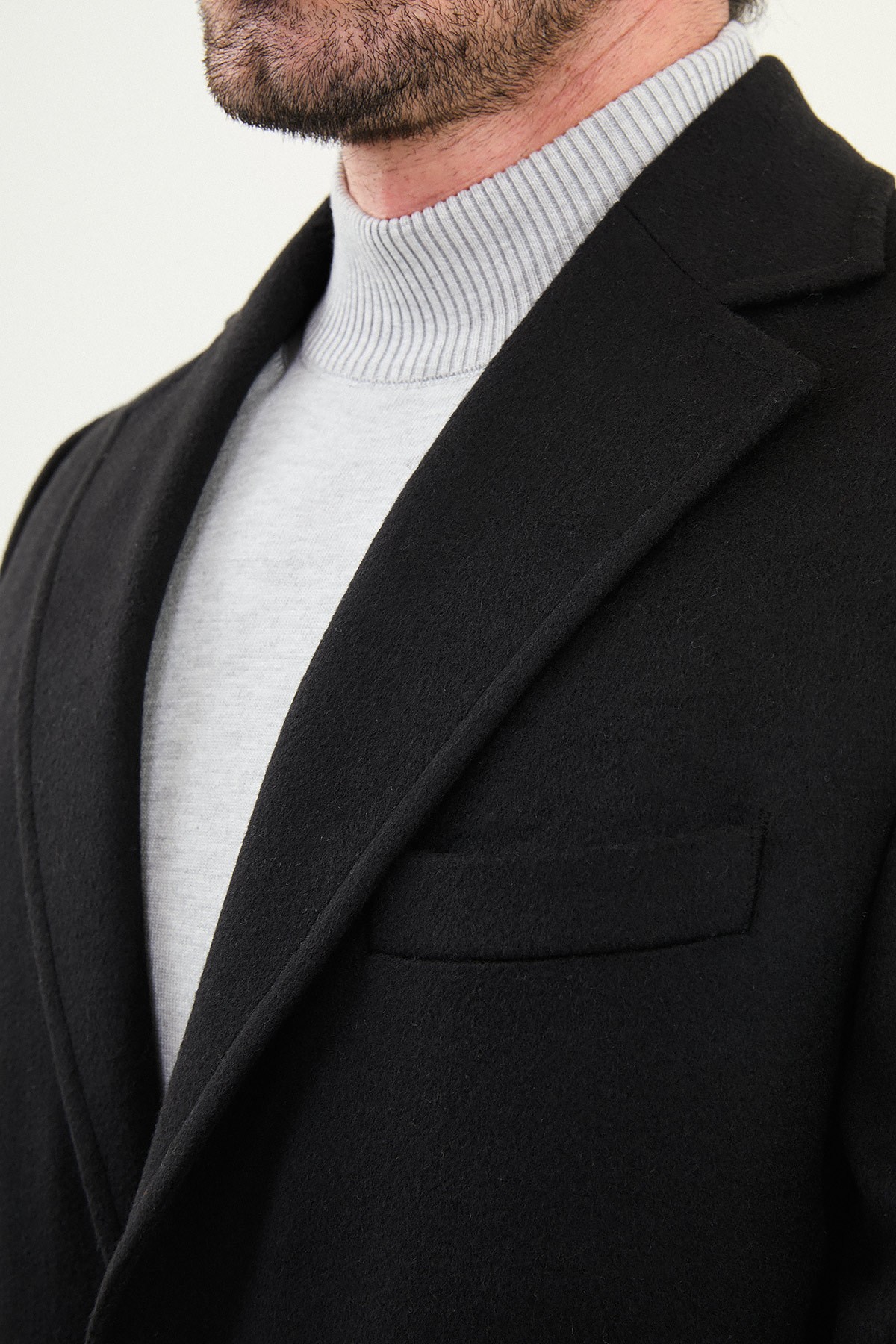 Düz Slim Fit Mono Yaka Klasik Yün Erkek Kaban
