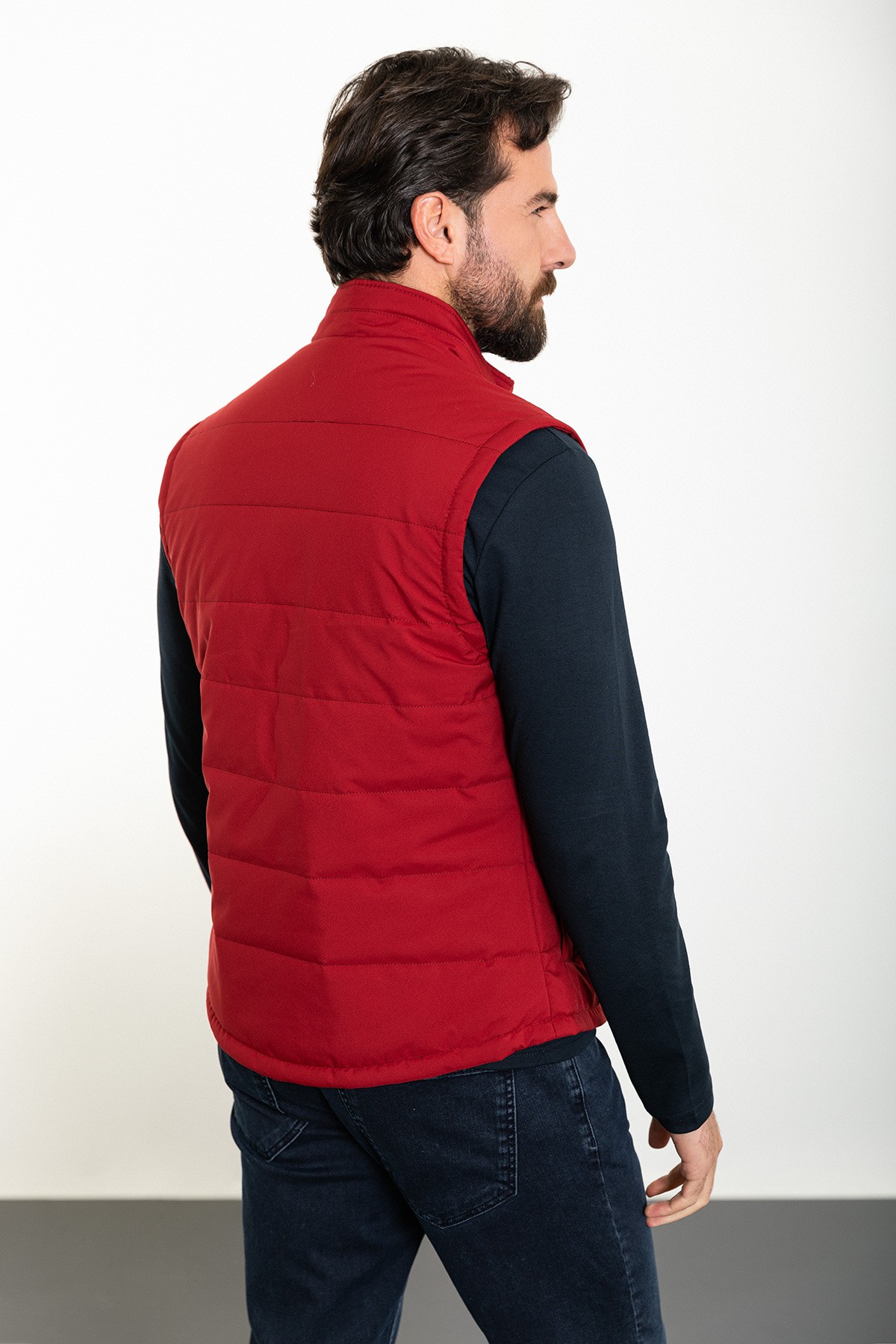 Düz Slim Fit Hakim Yaka Erkek Şişme Yelek