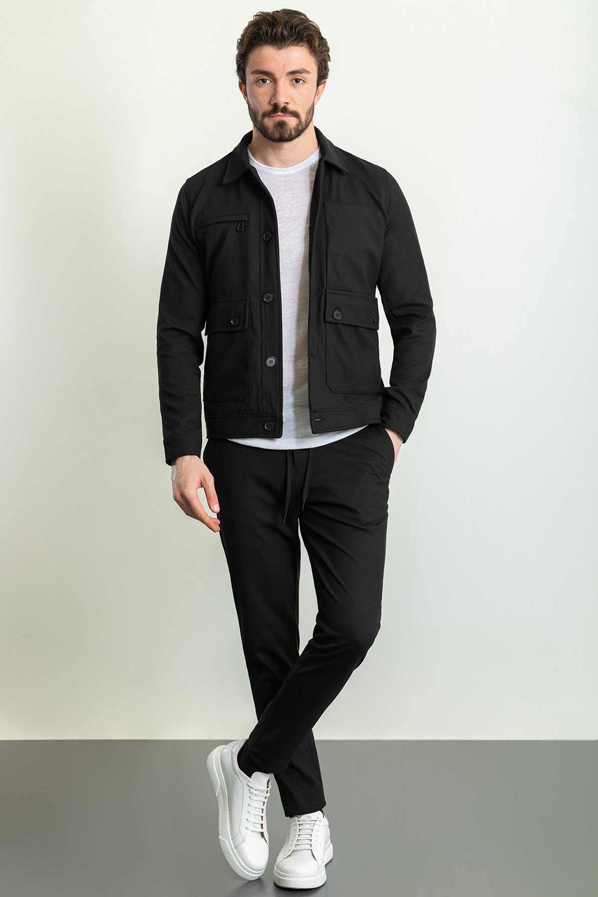 Çizgili Slim Fit Erkek Mont Pantolon Takım