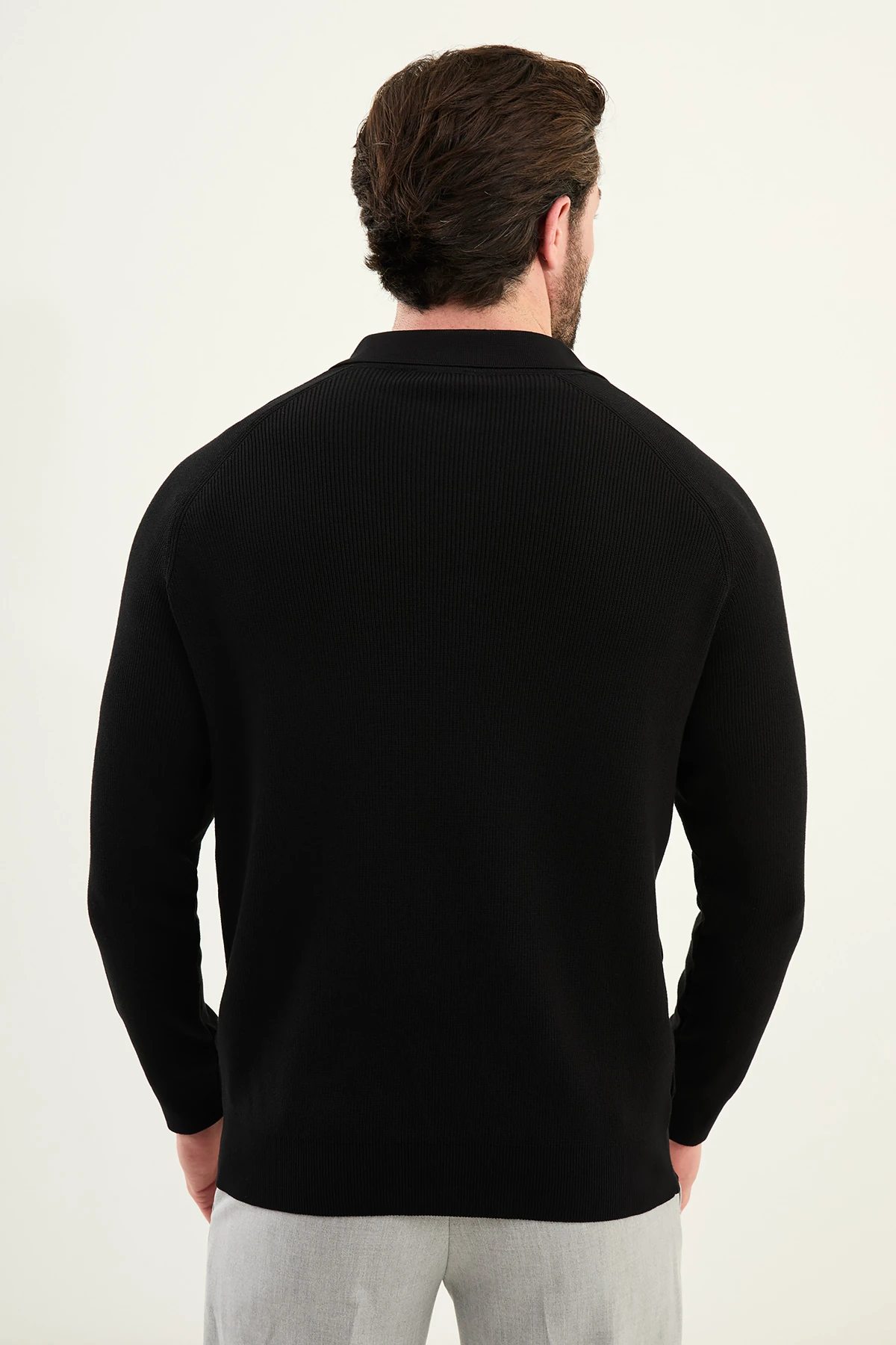 Dokulu Slim Fit Fermuarlı Polo Yaka Erkek Triko Kazak