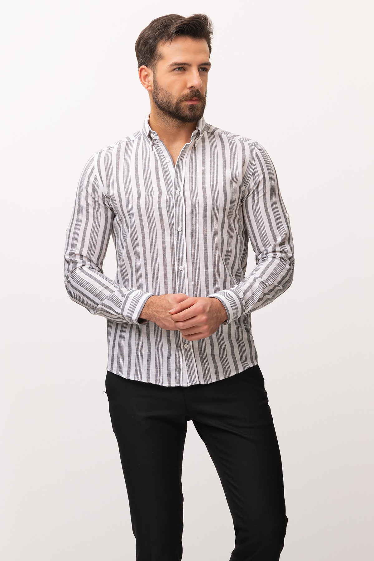 Cizgili Slim Fit Erkek Gömlek