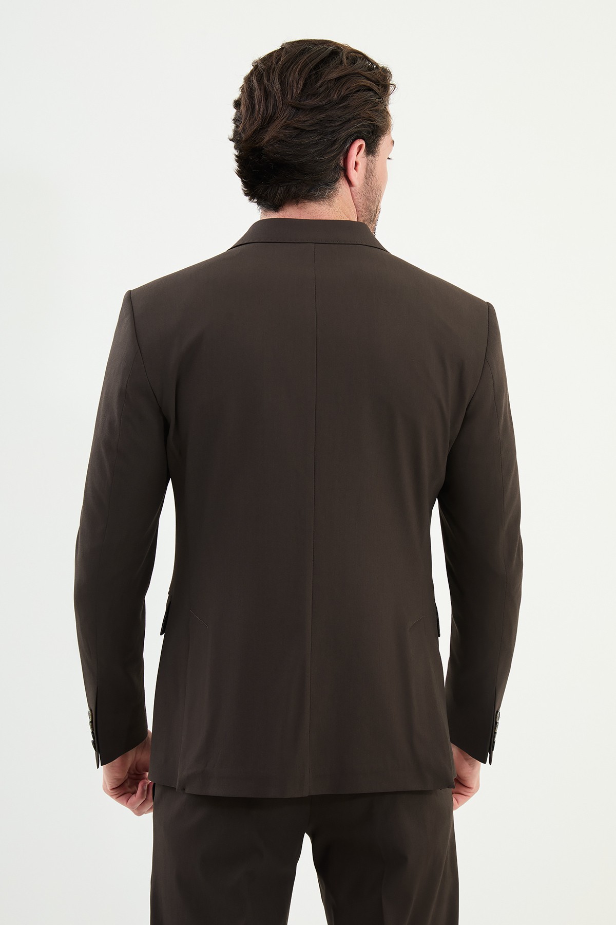 Düz Slim Fit Geniş Yaka Kruvaze Erkek Takım Elbise