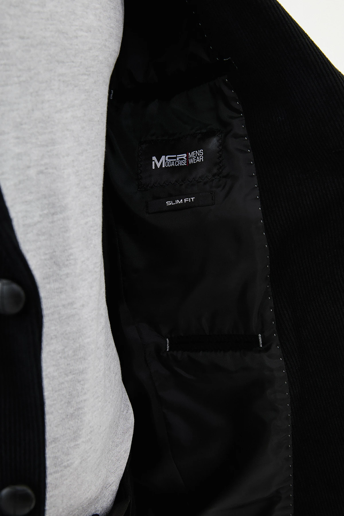 Çizgili Slim Fit Torba Cep Mono Yaka Kadife Erkek Ceket