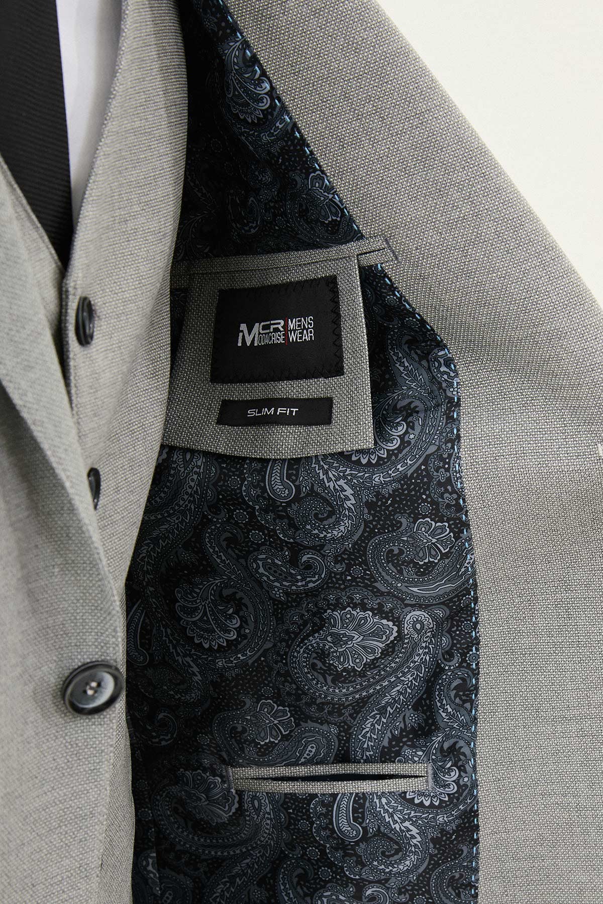 Desenli Slim Fit Mono Yaka Erkek Takım Elbise