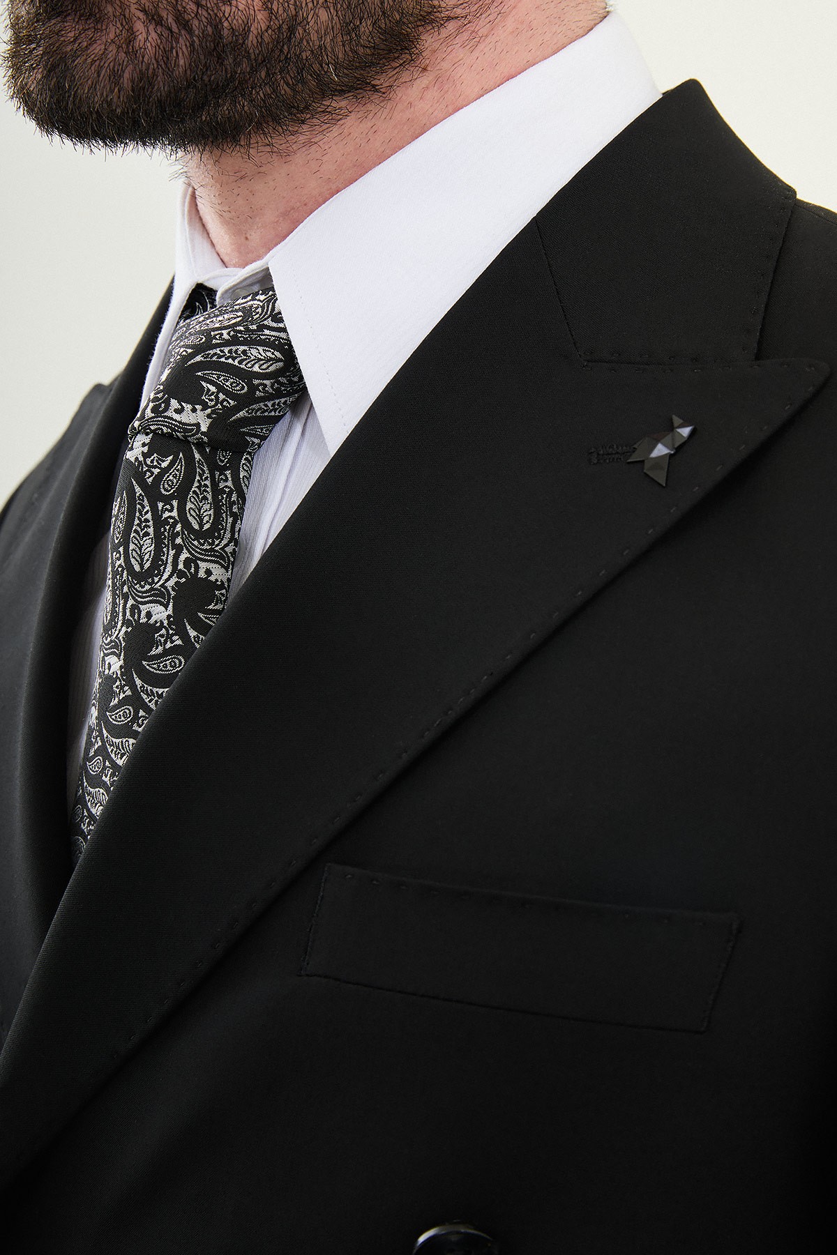 Düz Slim Fit Geniş Yaka Kruvaze Erkek Takım Elbise