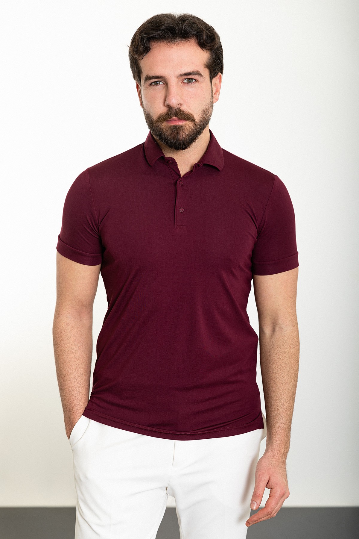 Düz Slim Fit Polo Yaka Erkek T-Shirt