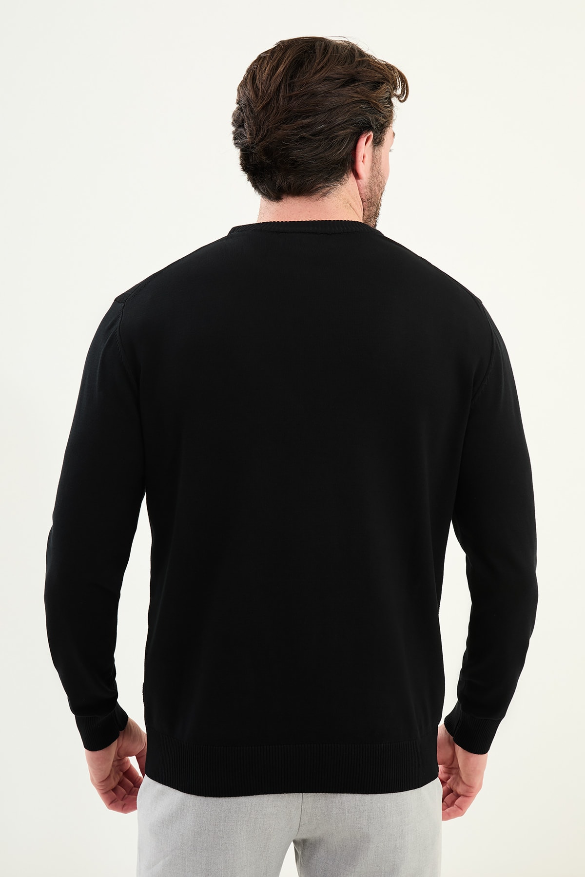 Desenli Slim Fit Bisiklet Yaka Erkek Triko Kazak
