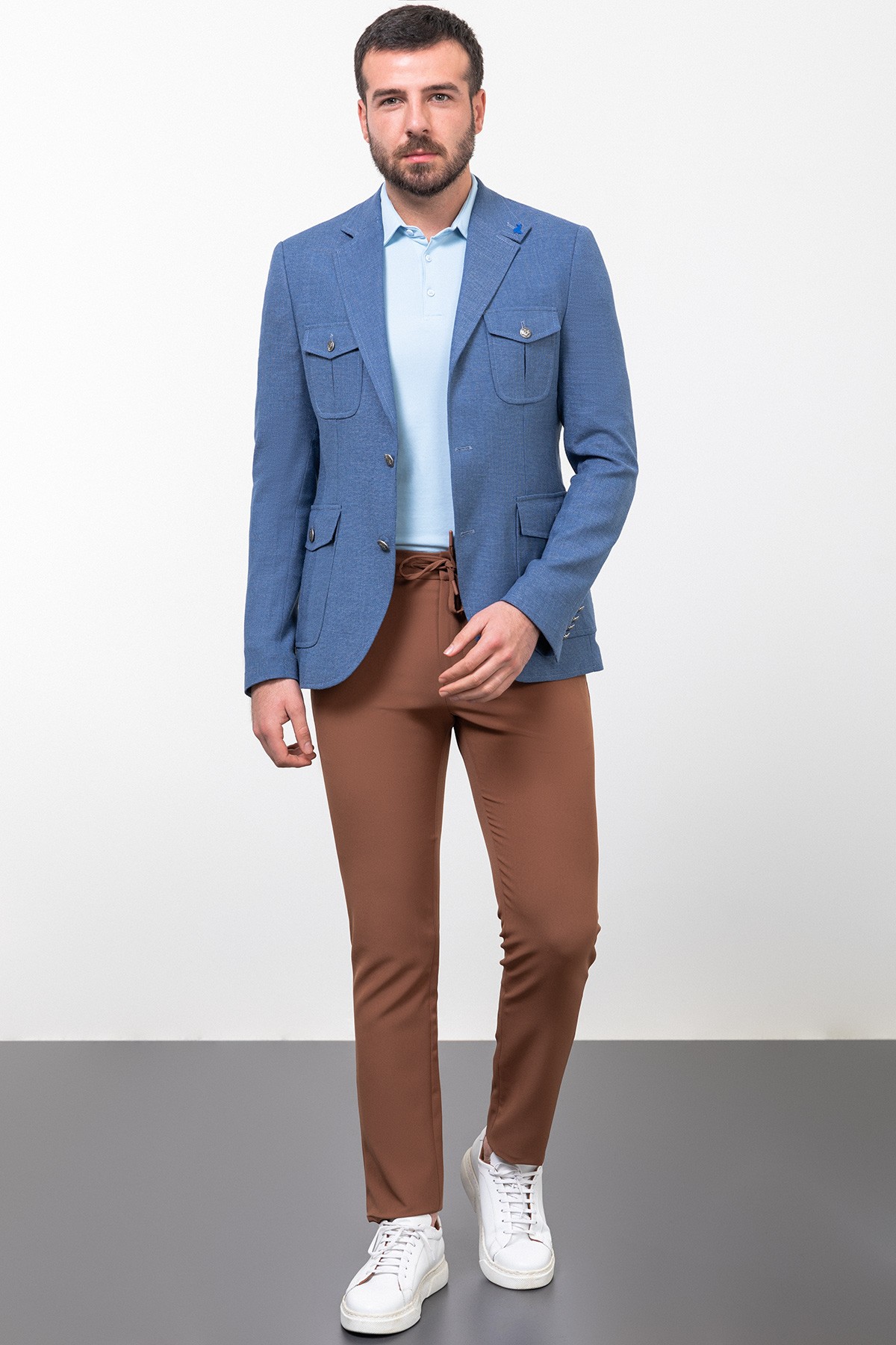 Kırçıllı Slim Fit Torba Cep Mono Yaka Keten Erkek Ceket