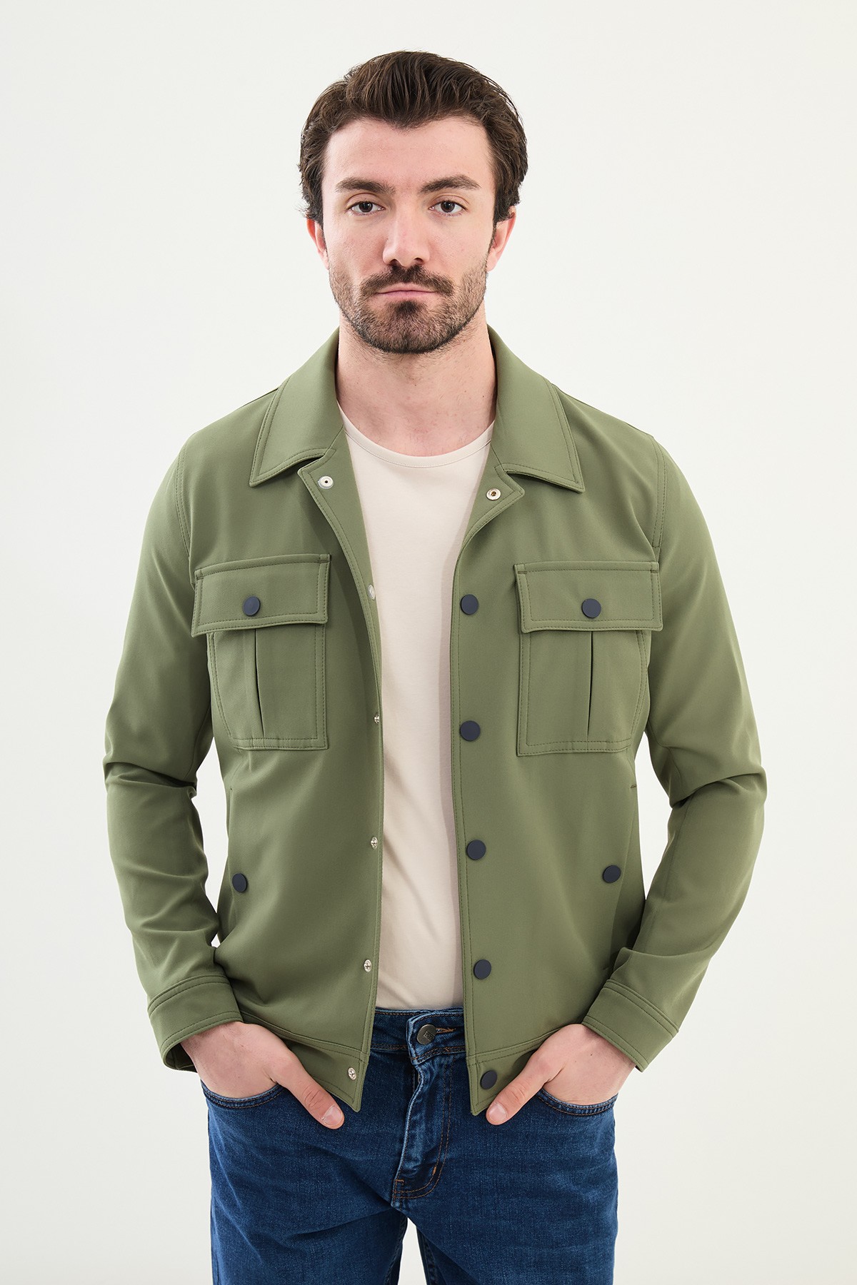 Düz Slim Fit Gömlek Yaka Erkek Mont
