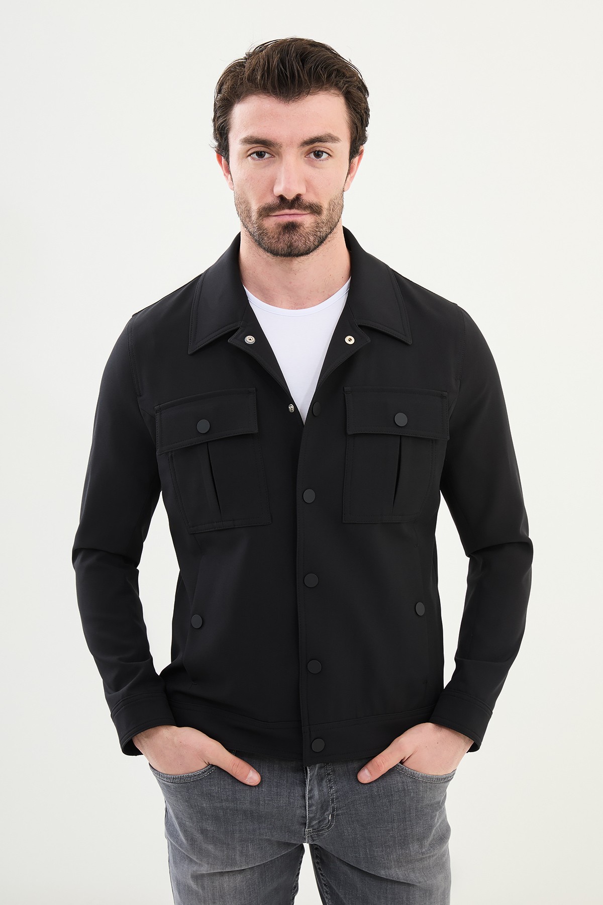 Düz Slim Fit Gömlek Yaka Erkek Mont