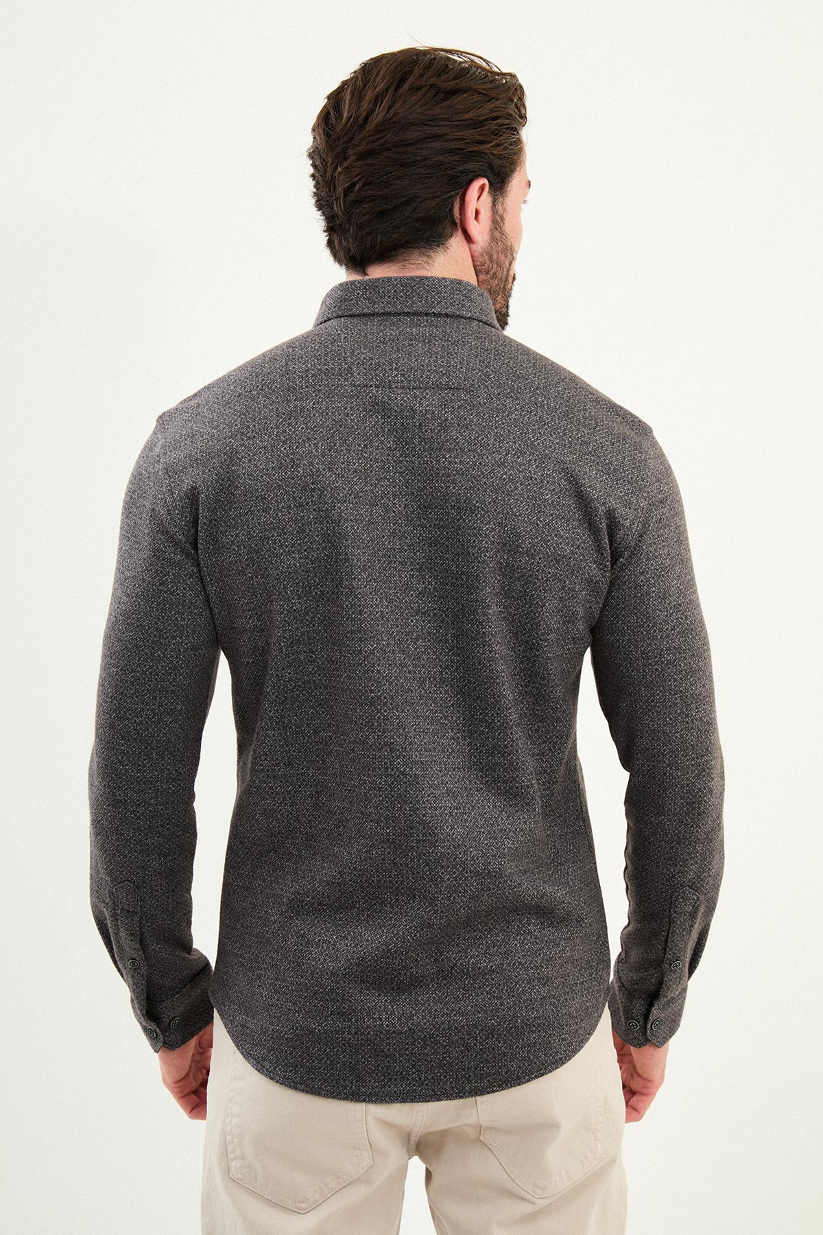 Desenli Slim Fit Uzun Kollu Oduncu Yün Erkek Gömlek