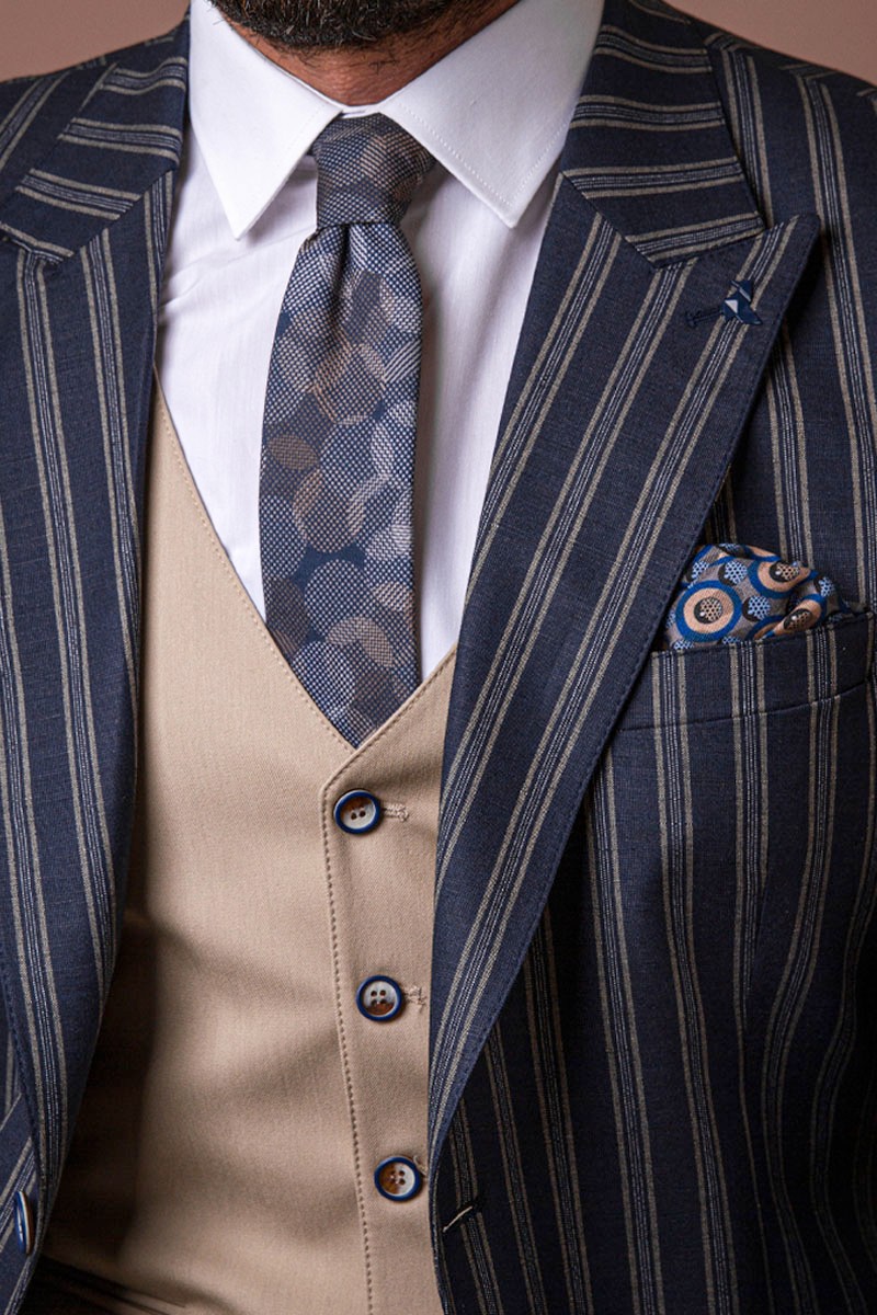 Çizgili Slim Fit Kombinli Erkek Takım Elbise
