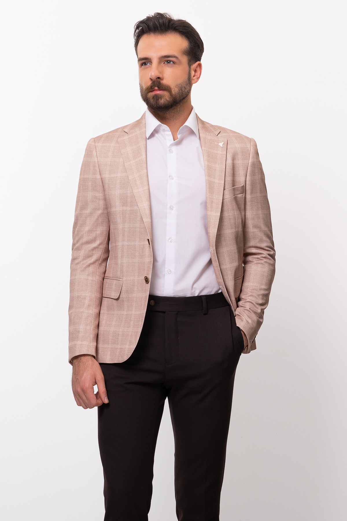 Ekoseli Slim Fit Erkek Ceket