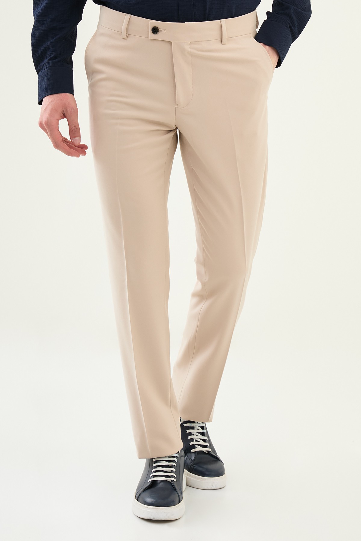 Düz Slim Fit Klasik Erkek Pantolon - Bej