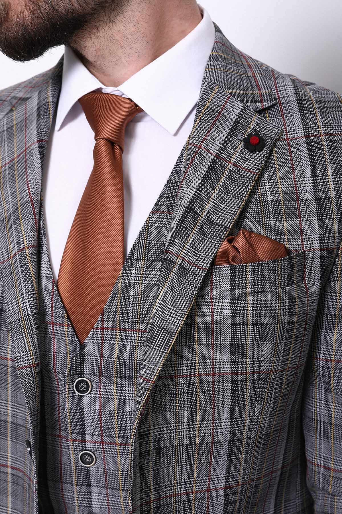 Slimfit Ekose Takım Elbise
