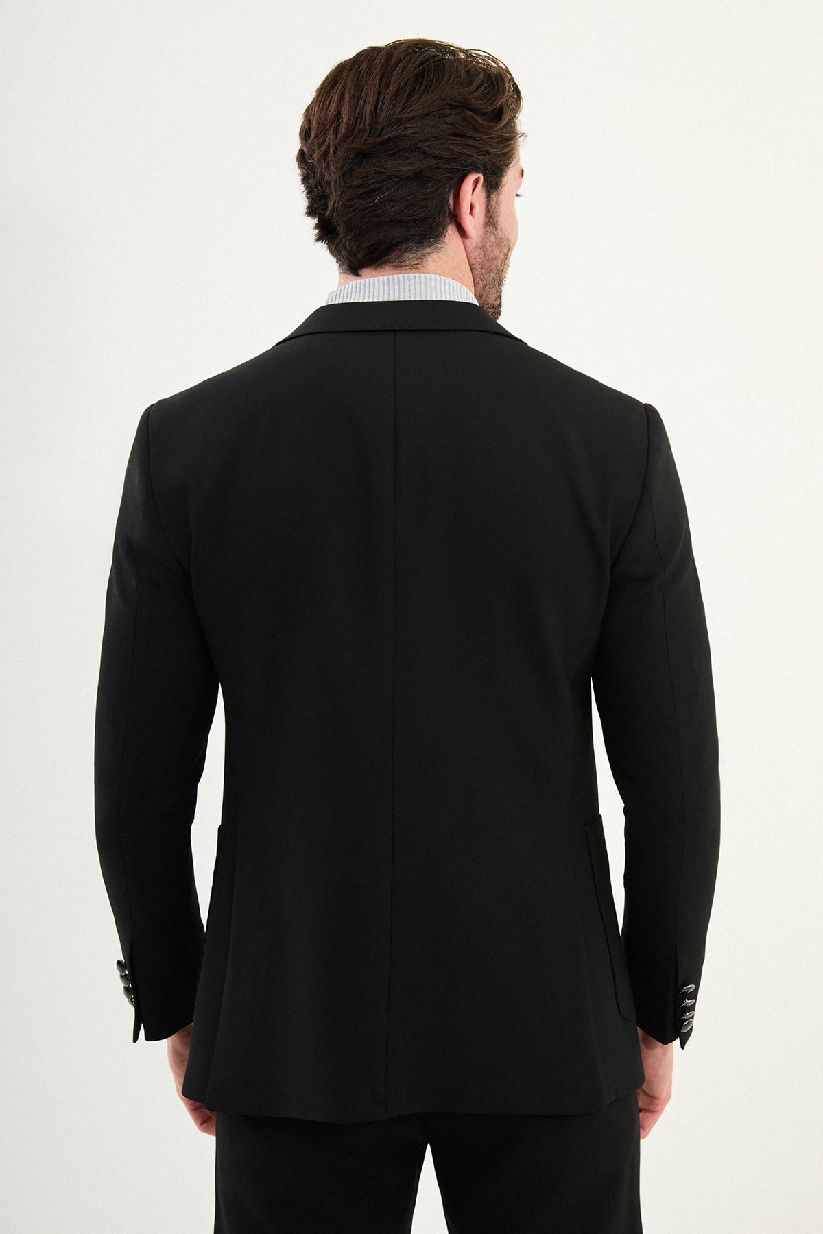 Düz Slim Fit Mono Yaka Torba Cepli Metal Düğmeli Erkek Ceket