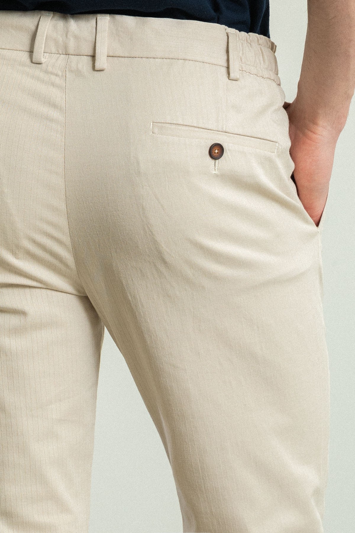 Çizgili Super Slim Fit Pilili İpli Keten Erkek Pantolon