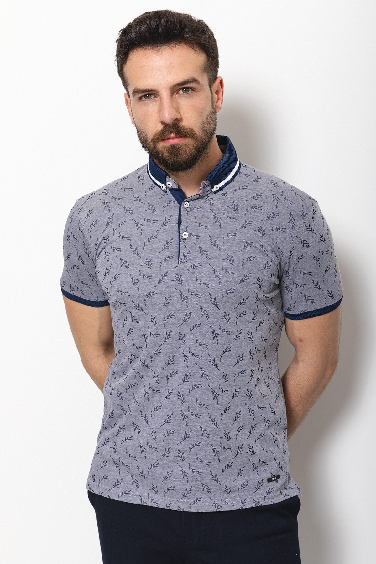 Çiçek Desenli Slim Fit Polo Yaka Erkek T-Shirt