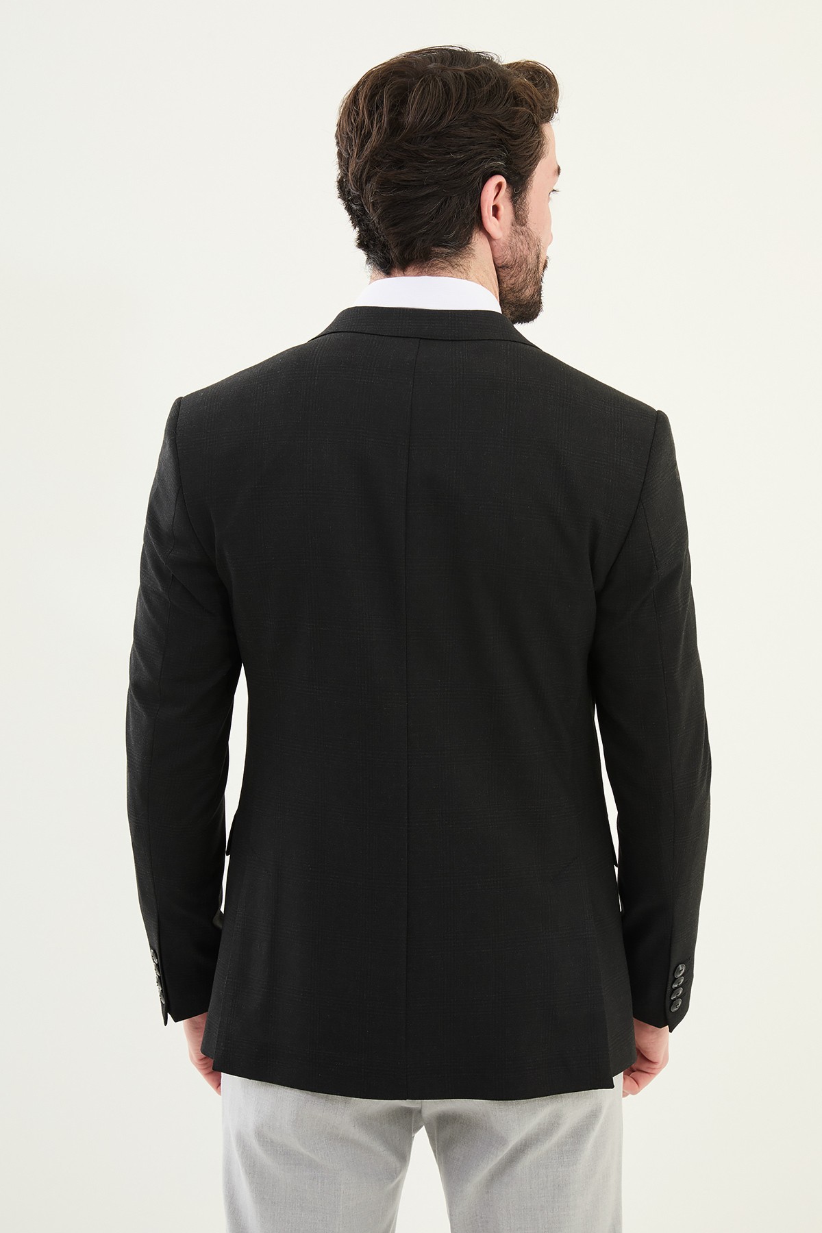 Ekoseli Slim Fit Mono Yaka Erkek Ceket