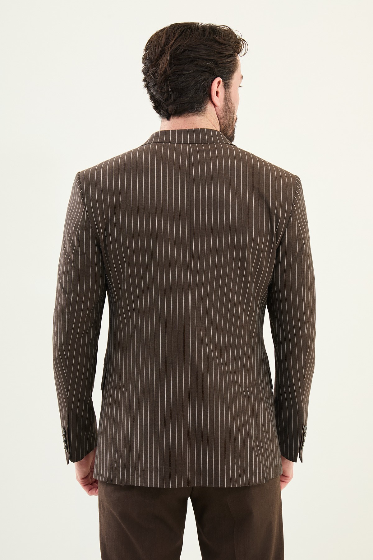 Çizgili Slim Fit Geniş Yaka Erkek Ceket