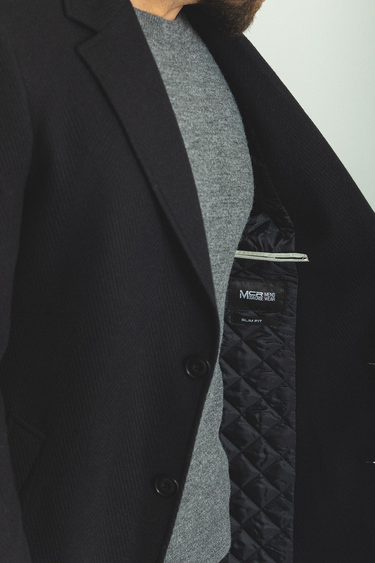 Desenli Slim Fit Mono Yaka Yün Erkek Kaban