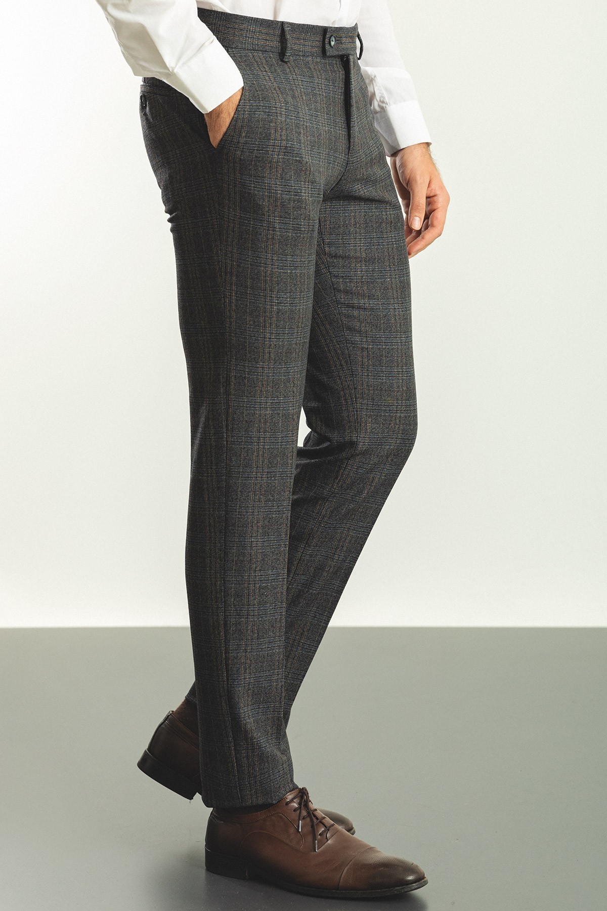 Ekoseli Slim Fit Klasik Yün Erkek Pantolon