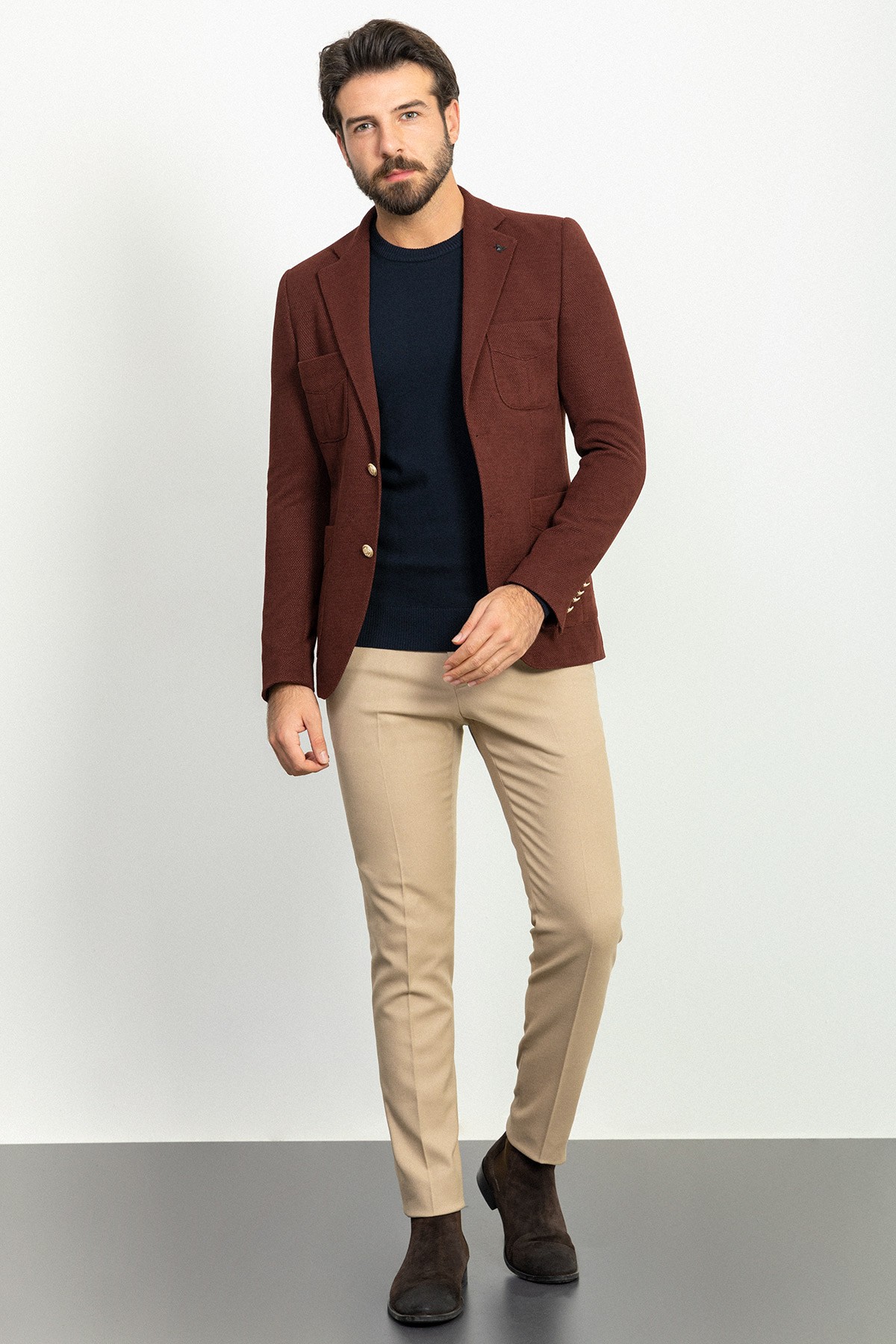 Dokulu Torba Cep Slim Fit Erkek Ceket