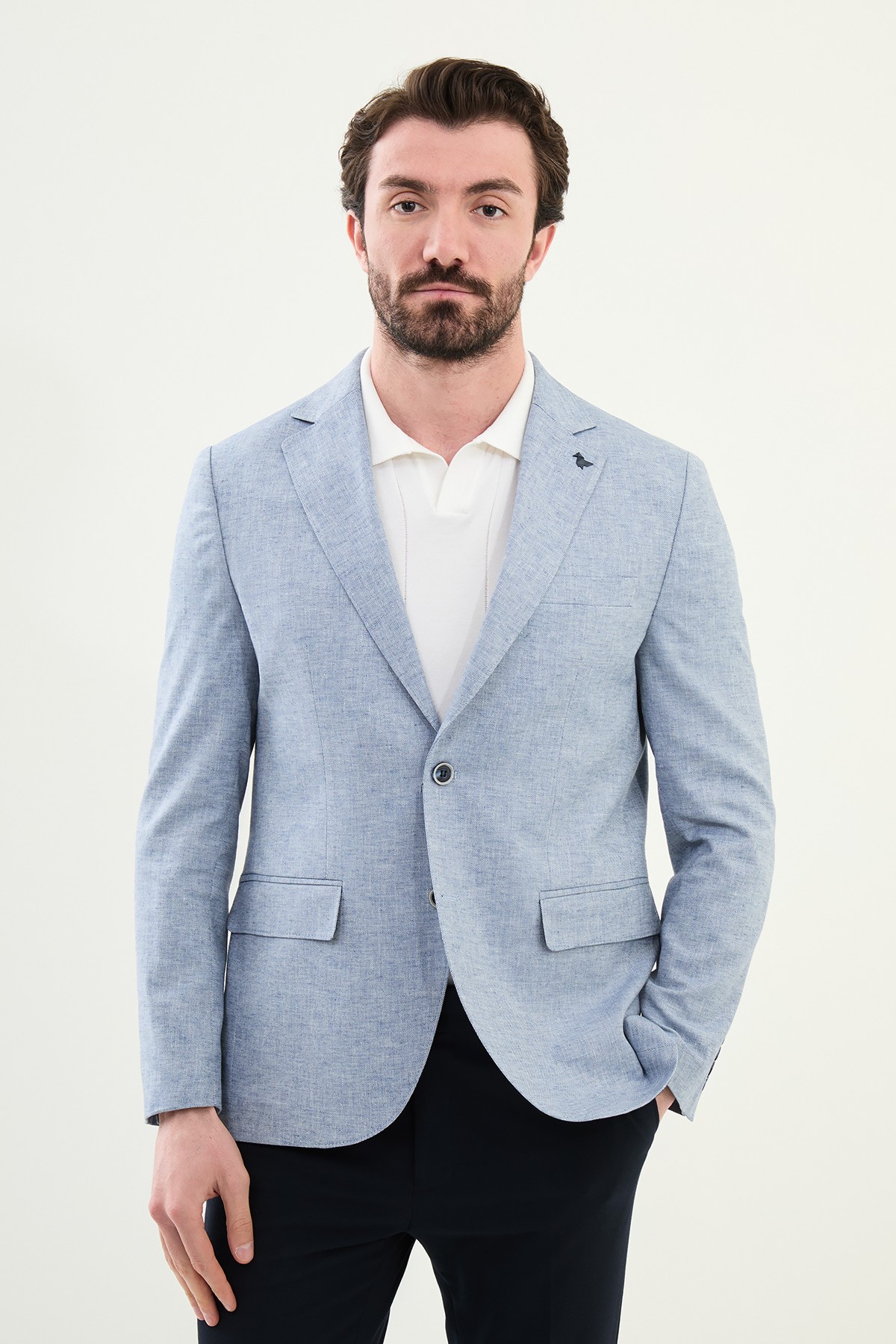 Kırçıllı Slim Fit Mono Yaka Keten Erkek Ceket