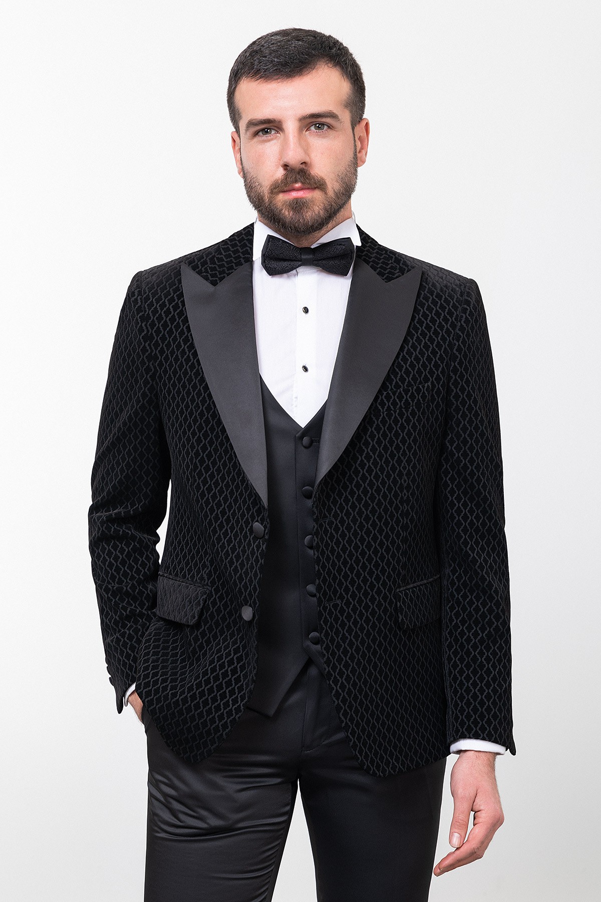 Desenli Slim Fit Geniş Yaka Kadife Erkek Damatlık