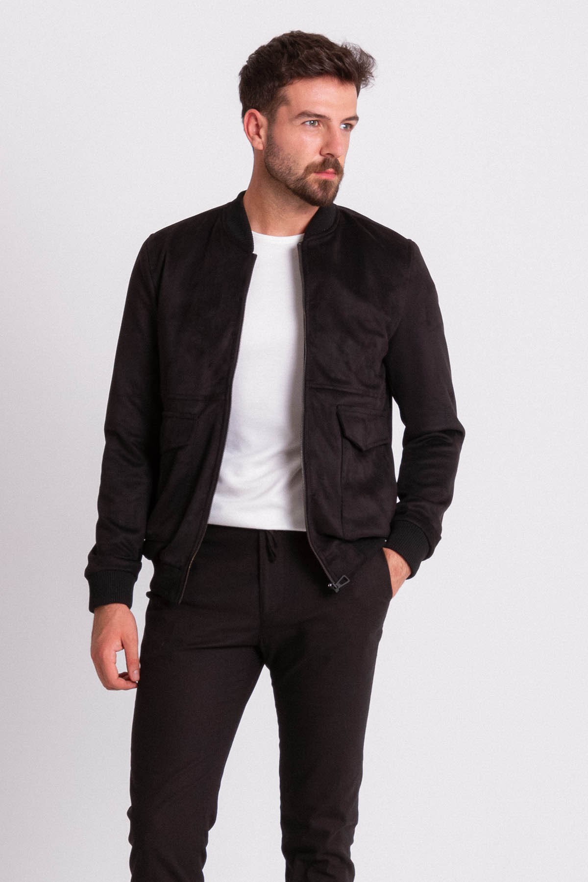 Düz Slim Fit Hakim Yaka Pilot Erkek Mont