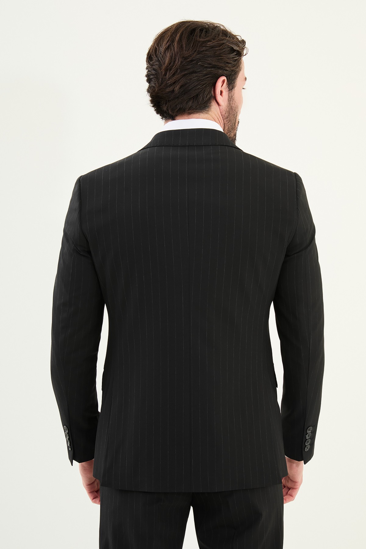 Çizgili Slim Fit Mono Yaka Yün Erkek Takım Elbise